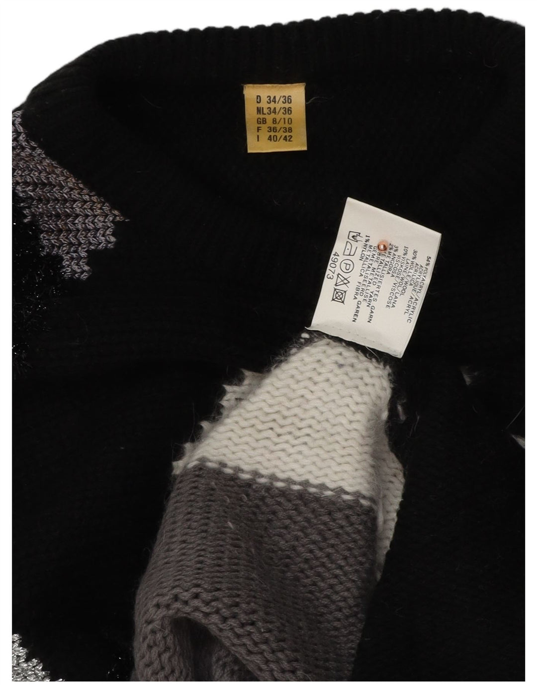 VINTAGE ženski džemper s veznim izrezom UK 8/10 Mali, višebojni