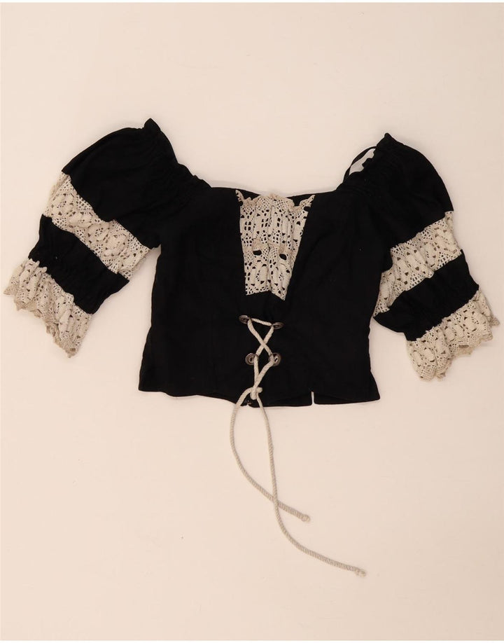 LANDHAUS ženski gornji dio kratkog korzeta Trachten UK 8 Mala crna cvjetna posteljina