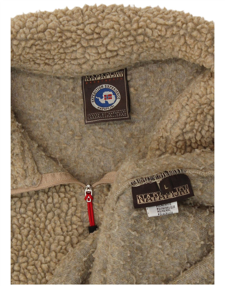 Napapijri ženski džemper od flisa s grafičkim zatvaračem, veliki bež poliakril