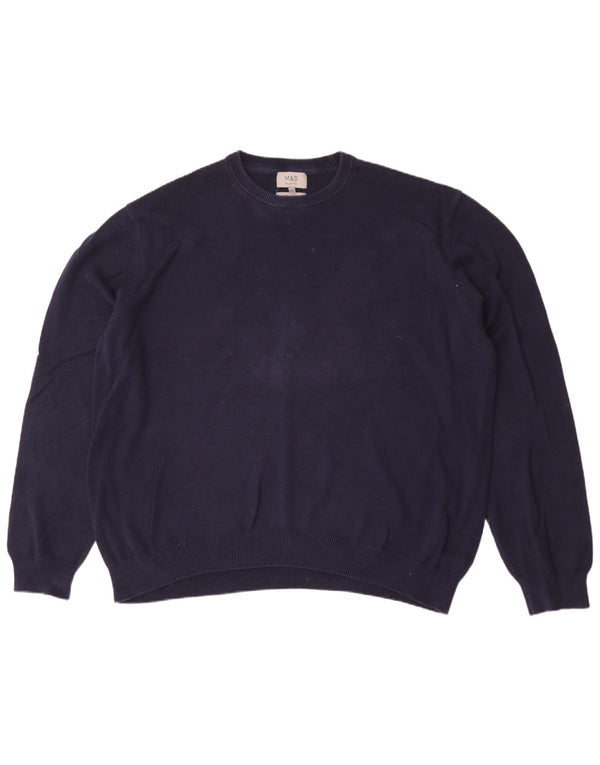 Marks & Spencer Mens Crew Neck Jumper Sweater 3XL Navy Blue Cotton