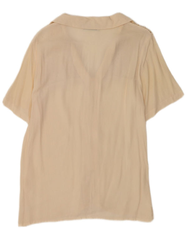 Vintage ženska košulja kratkih rukava bluza UK 20 2XL bež svila