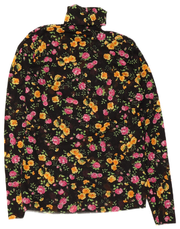 Vintage ženska majica dugih rukava UK 10 Mala crna cvjetna