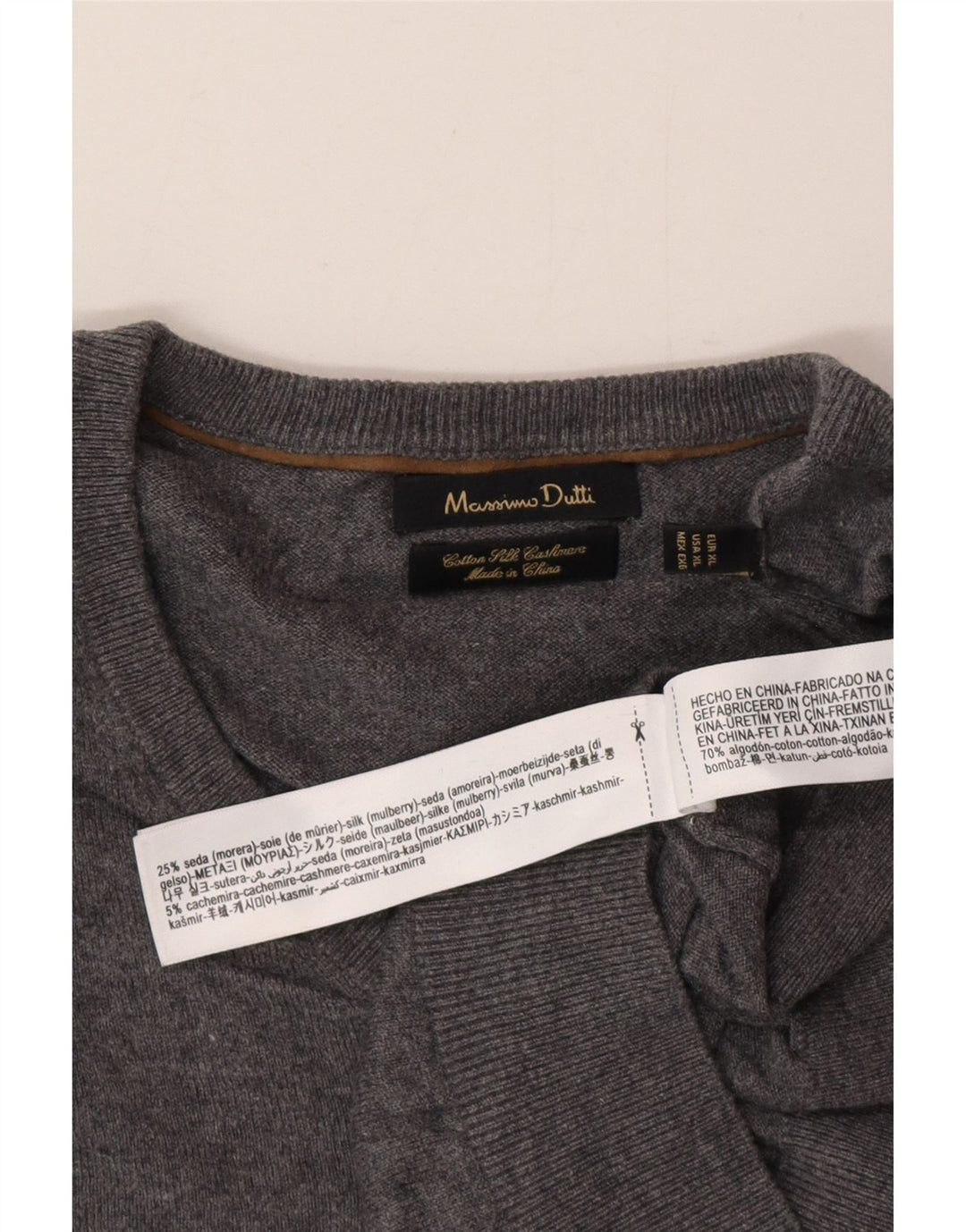 Massimo Dutti muški džemper s V izrezom XL sivi pamuk