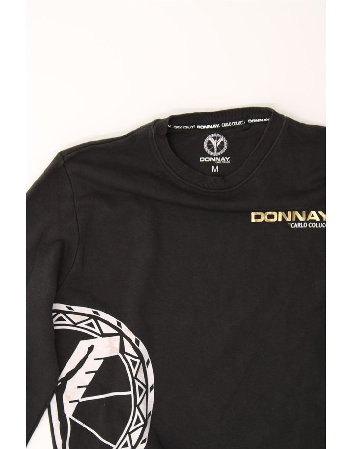 DONNAY Womens Graphic Sweatshirt Jumper UK 14 Medium Black Cotton Vintage Donnay and Second-Hand Donnay from Messina Hembry 