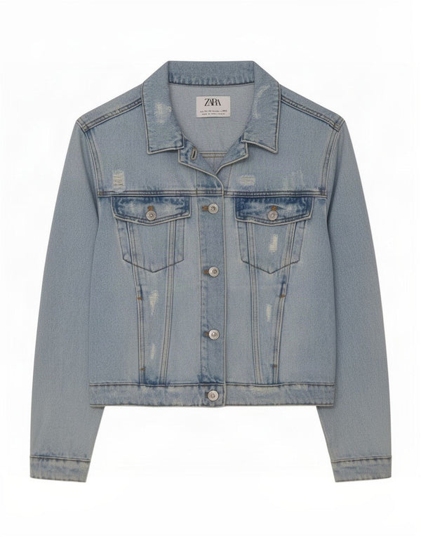 Zara Girls Distressed Denim jakna 11-12 godina plavi pamuk