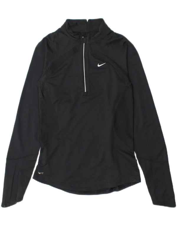 Nike Ženska Dri Fit majica s dugim rukavima i izrezom s patentnim zatvaračem UK 4/6 XS crna poliesterska