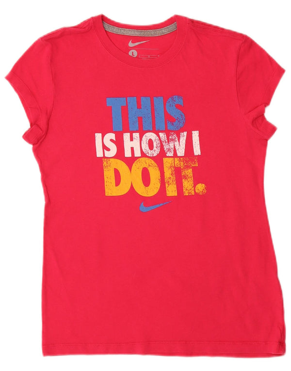 Nike Girls Graphic T-Shirt Top 12-13 Years Large Pink Pamuk