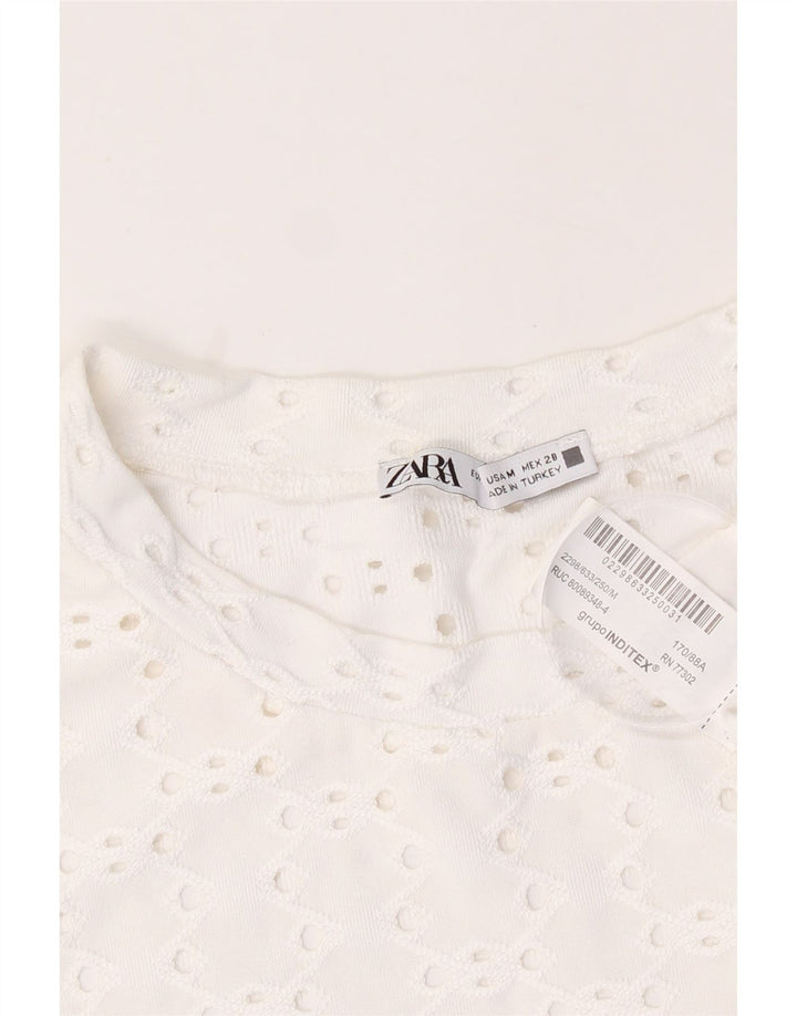ZARA Womens Crochet Blouse Top UK 14 Medium White Polyester Vintage Zara and Second-Hand Zara from Messina Hembry 