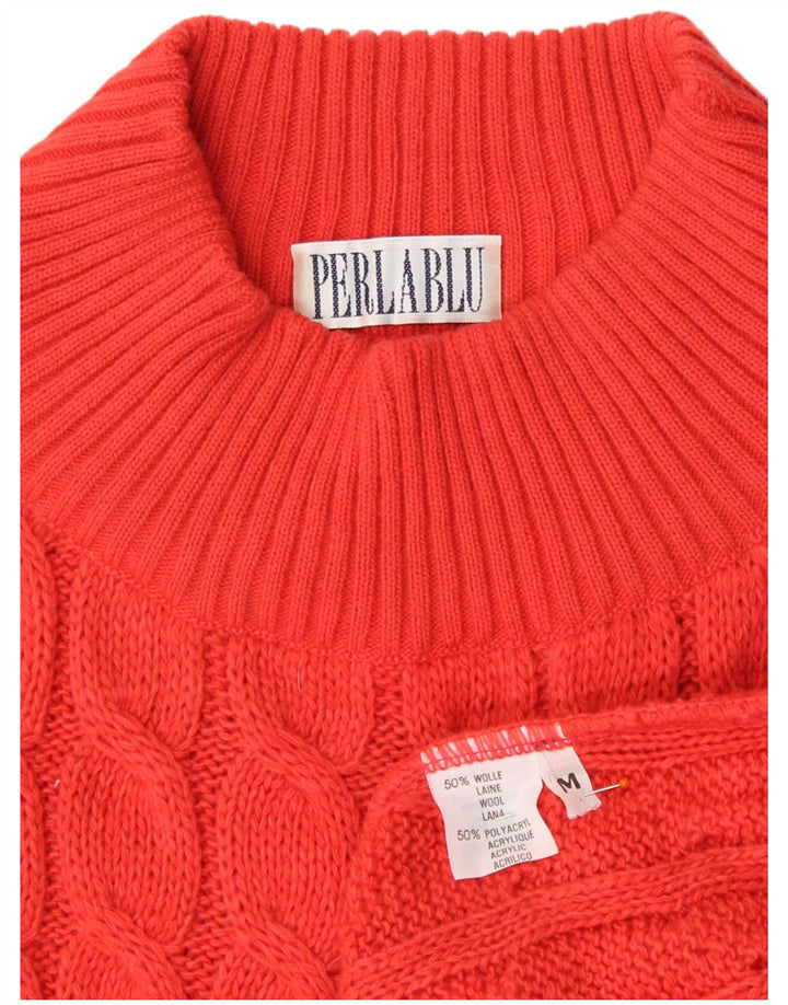 VINTAGE ženski džemper s kornjačičastim ovratnikom UK 14 Srednja crvena vuna