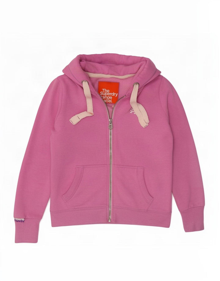 Superdry ženski pulover s kapuljačom na patentni zatvarač UK 14 srednje ružičasti poliester