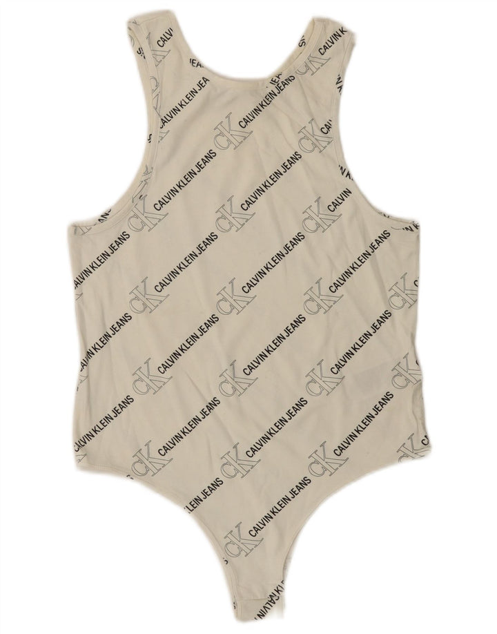 CALVIN KLEIN JEANS Ženski bodi bez rukava s grafičkim motivima UK 14 Veliki bijeli
