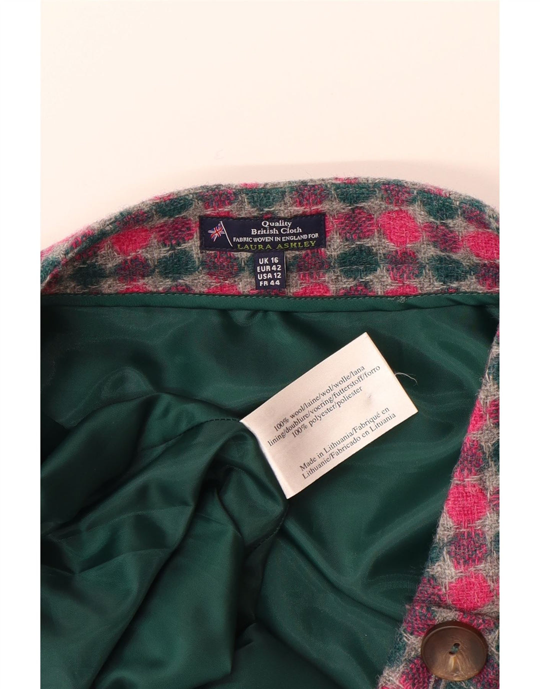 LAURA ASHLEY Ženska mini suknja UK 16 velika W36 raznobojna točkasta vuna