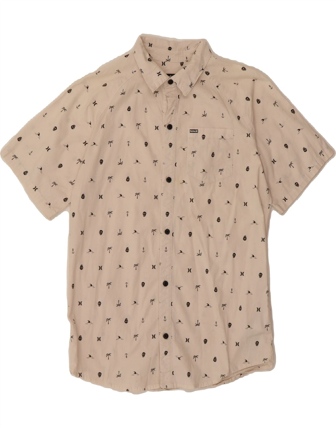 HURLEY Boys Abstract Pattern Short Sleeve Shirt 14-15 Years XL Beige Vintage Hurley and Second-Hand Hurley from Messina Hembry 