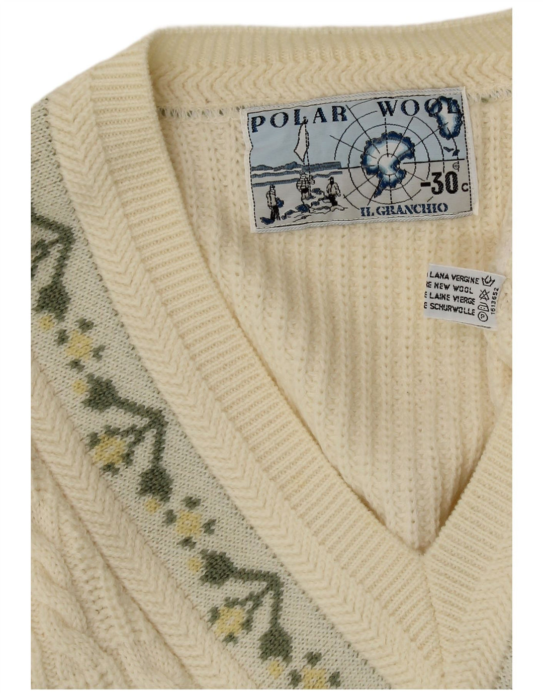 Muški džemper s V-izrezom XL od bijele cvjetne nove vune Il Granchio