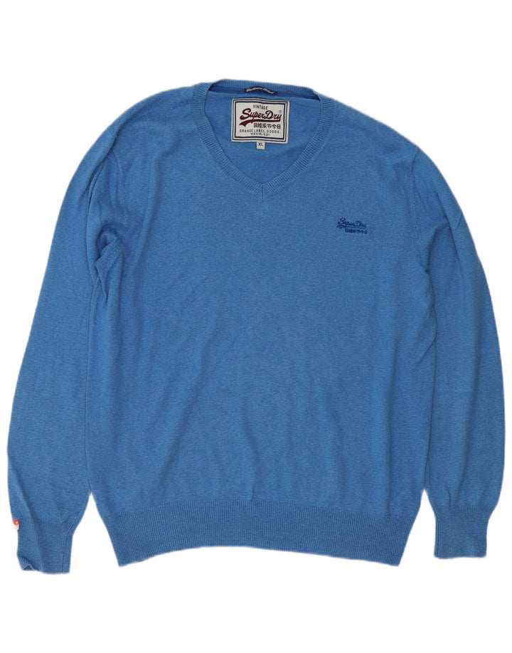 Superdry muški pulover s V-izrezom XL plavi pamuk