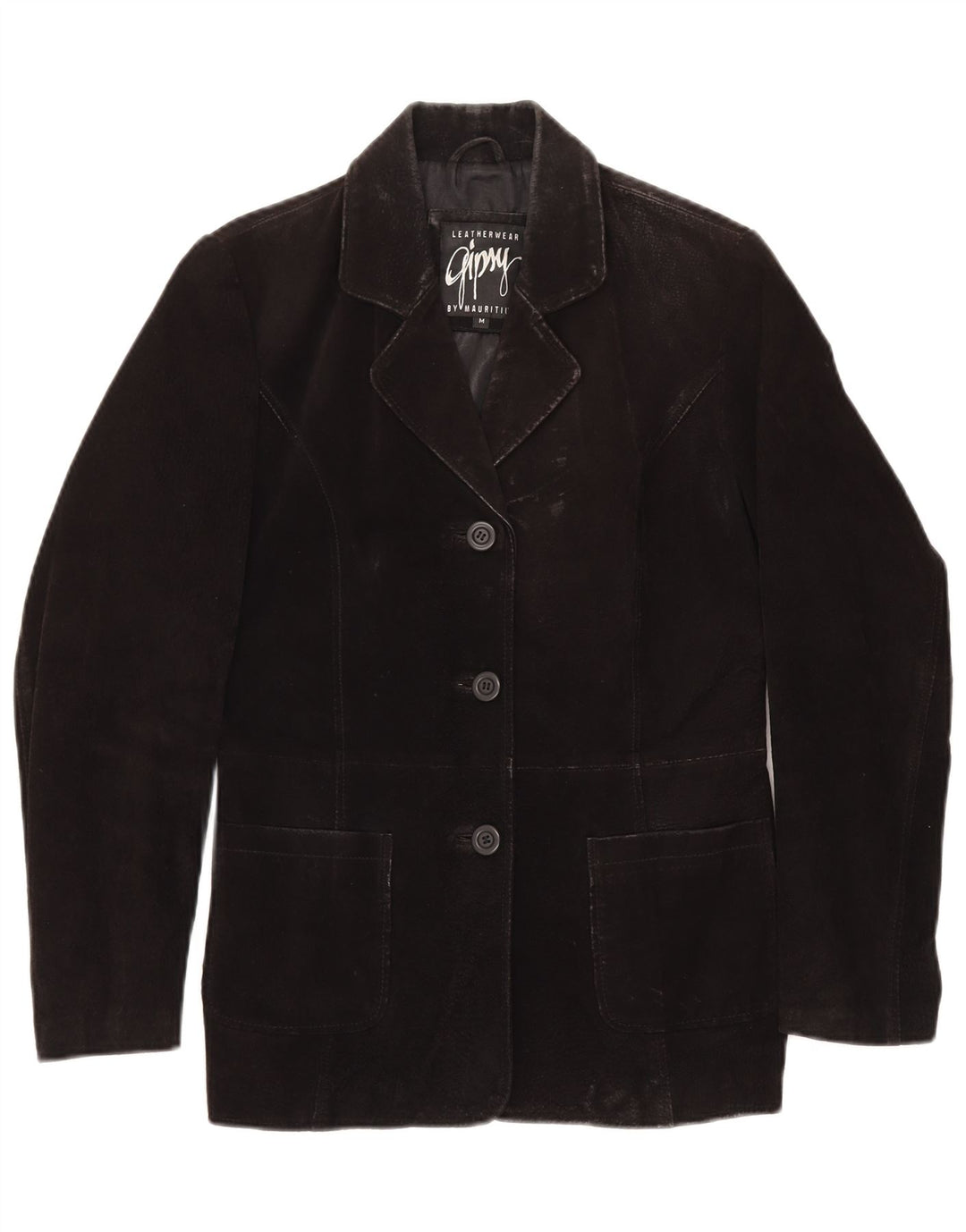 GYPSY Ženska jakna od brušene kože s 3 gumba UK 14 Srednja crna koža
