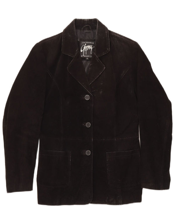 GYPSY Ženska jakna od brušene kože s 3 gumba UK 14 Srednja crna koža