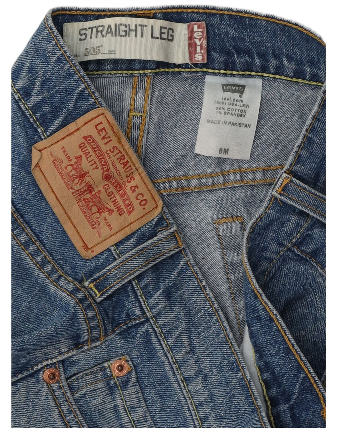 LEVI'S ženske 505 ravne traperice US 6 srednje W30 L31 plavi pamuk