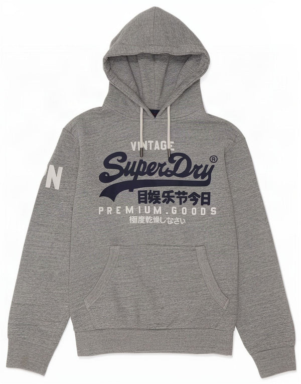 Superdry Mens Graphic Hoodie Jumper Small Grey Flecked Cotton