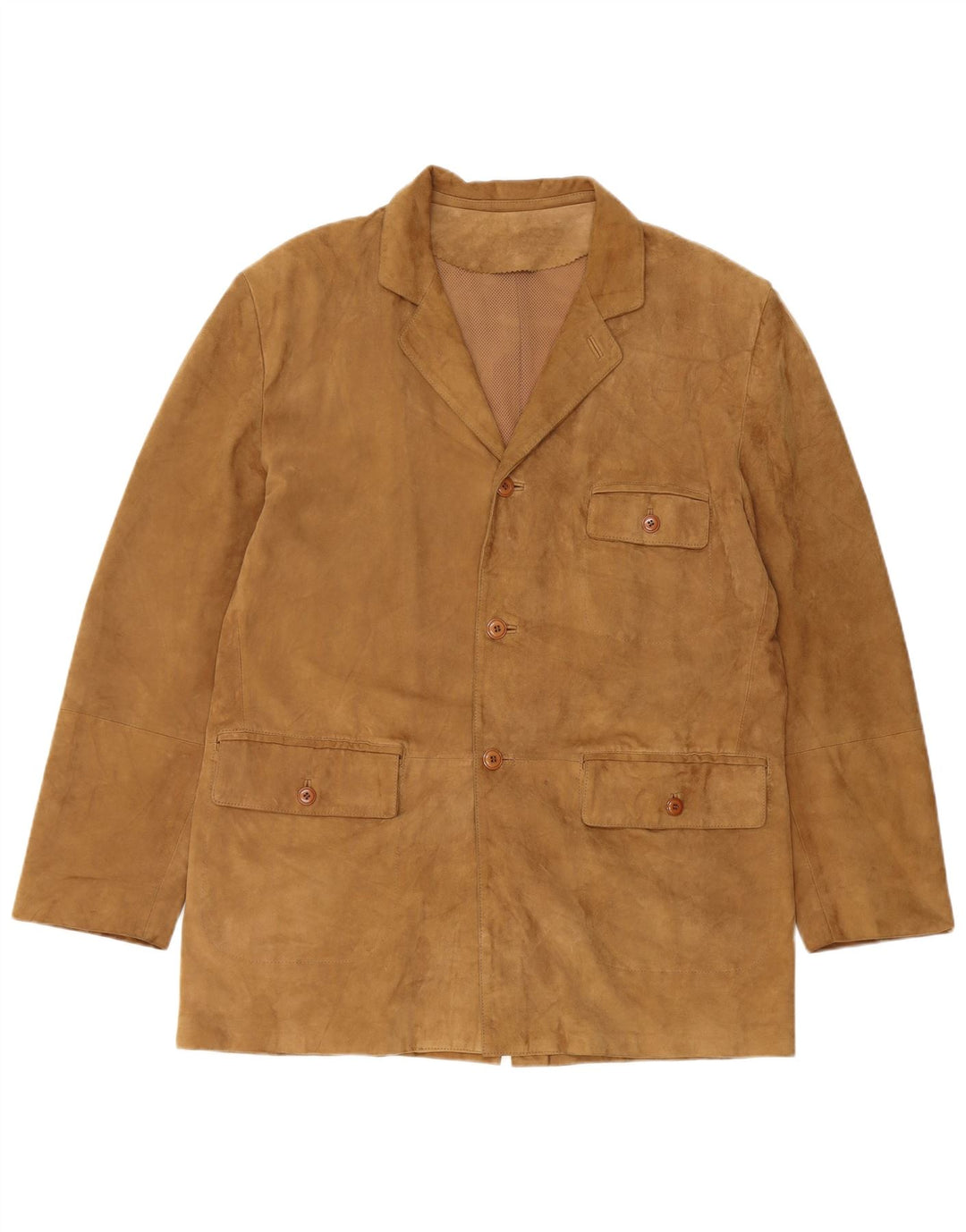 VINTAGE muška jakna od brušene kože s 3 gumba UK 40 velika bež kožna