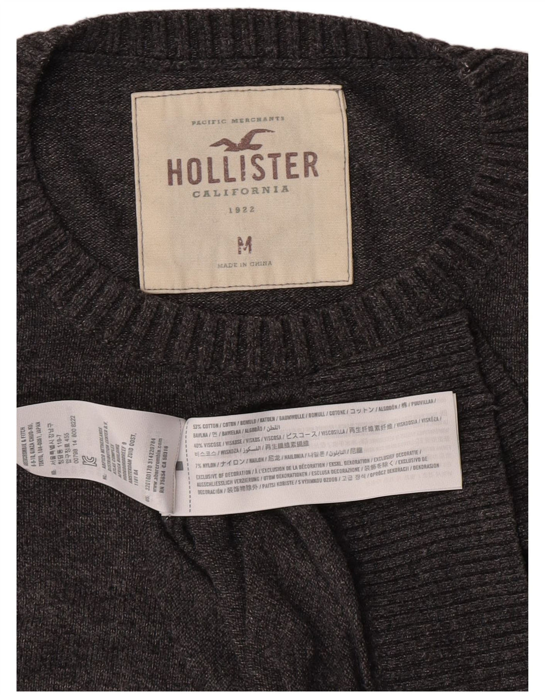 Hollister muški džemper s okruglim izrezom, srednje sivi pamuk