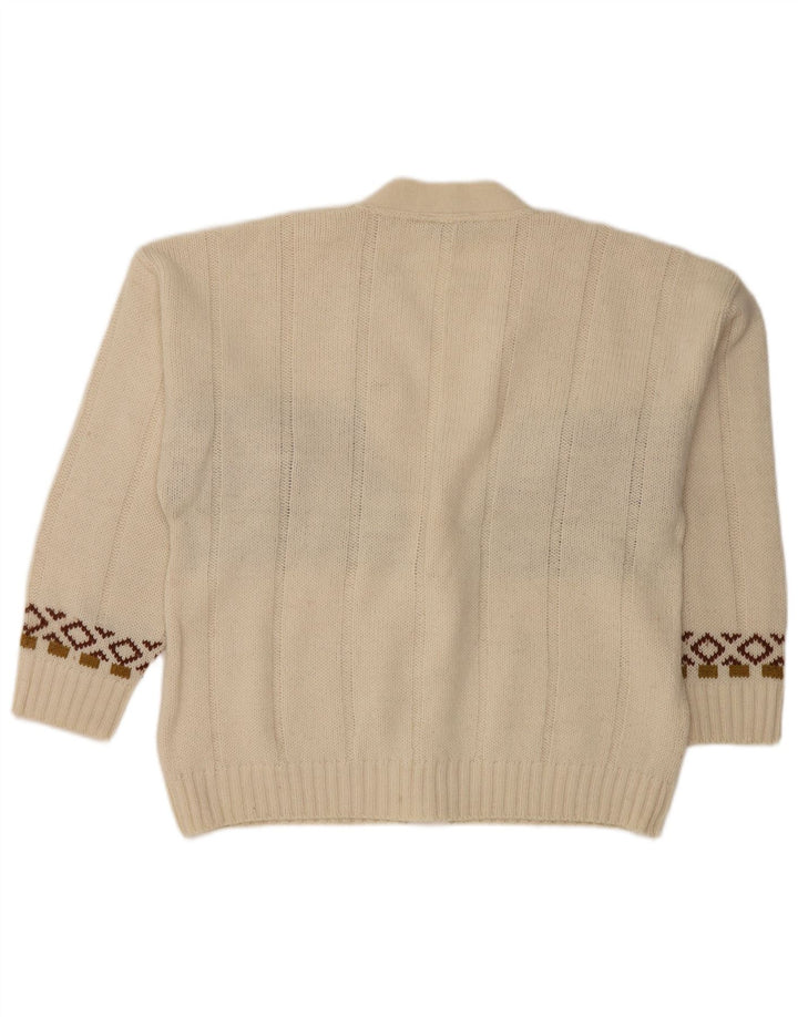Vintage muški kardigan džemper srednje bijele boje Fair Isle