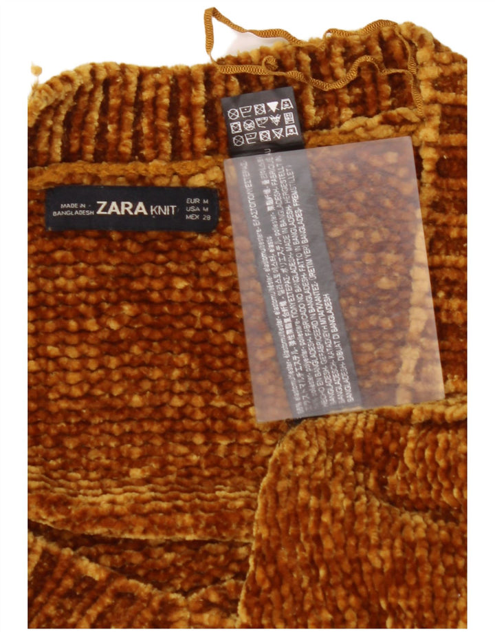 ZARA ženski pulover s velikim V-izrezom UK 14 srednje smeđi elastomer