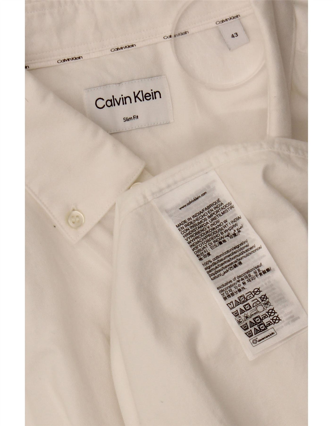 CALVIN KLEIN Mens Slim Fit Shirt Size 43 Large White Cotton