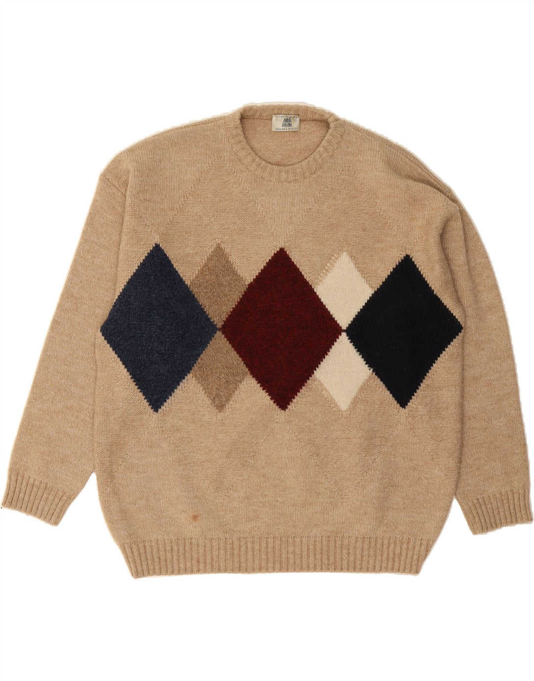 ALBA MODA Mens Crew Neck Jumper Sweater XL Beige Argyle/Diamond Wool Vintage Alba Moda and Second-Hand Alba Moda from Messina Hembry 