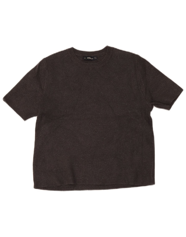 Zara ženski kratki pulover kratkih rukava s brodskim izrezom UK 10 Small Gray