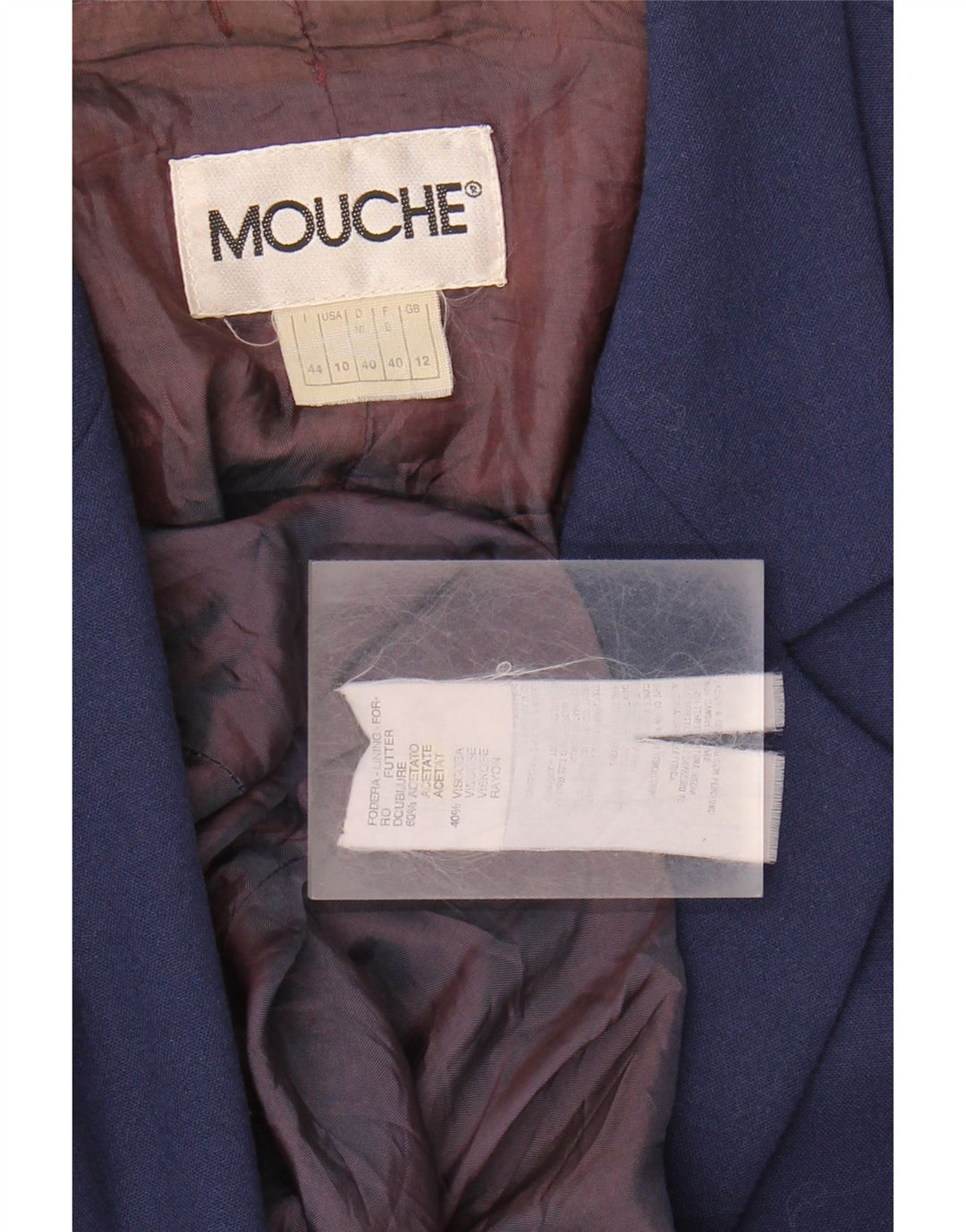 MOUCHE Womens 1 Button Blazer Jacket UK 12 Medium Navy Blue Acetate Vintage Mouche and Second-Hand Mouche from Messina Hembry 