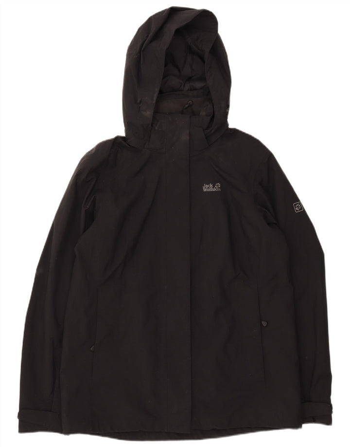 JACK WOLFSKIN Womens Hooded Rain Jacket UK 12 Medium Black Polyamide