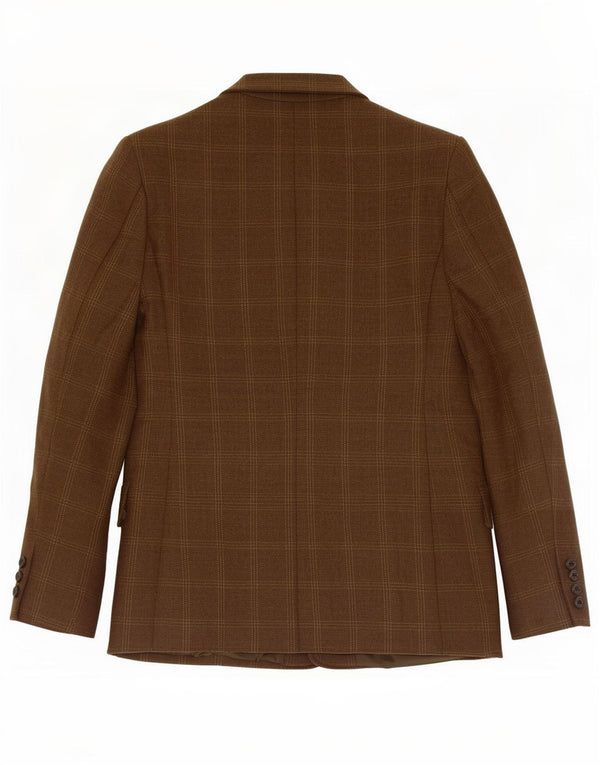 Elizabeth Ascot Womens 3 Button Blazer Jacket US 18 2XL Khaki Plaid Wool
