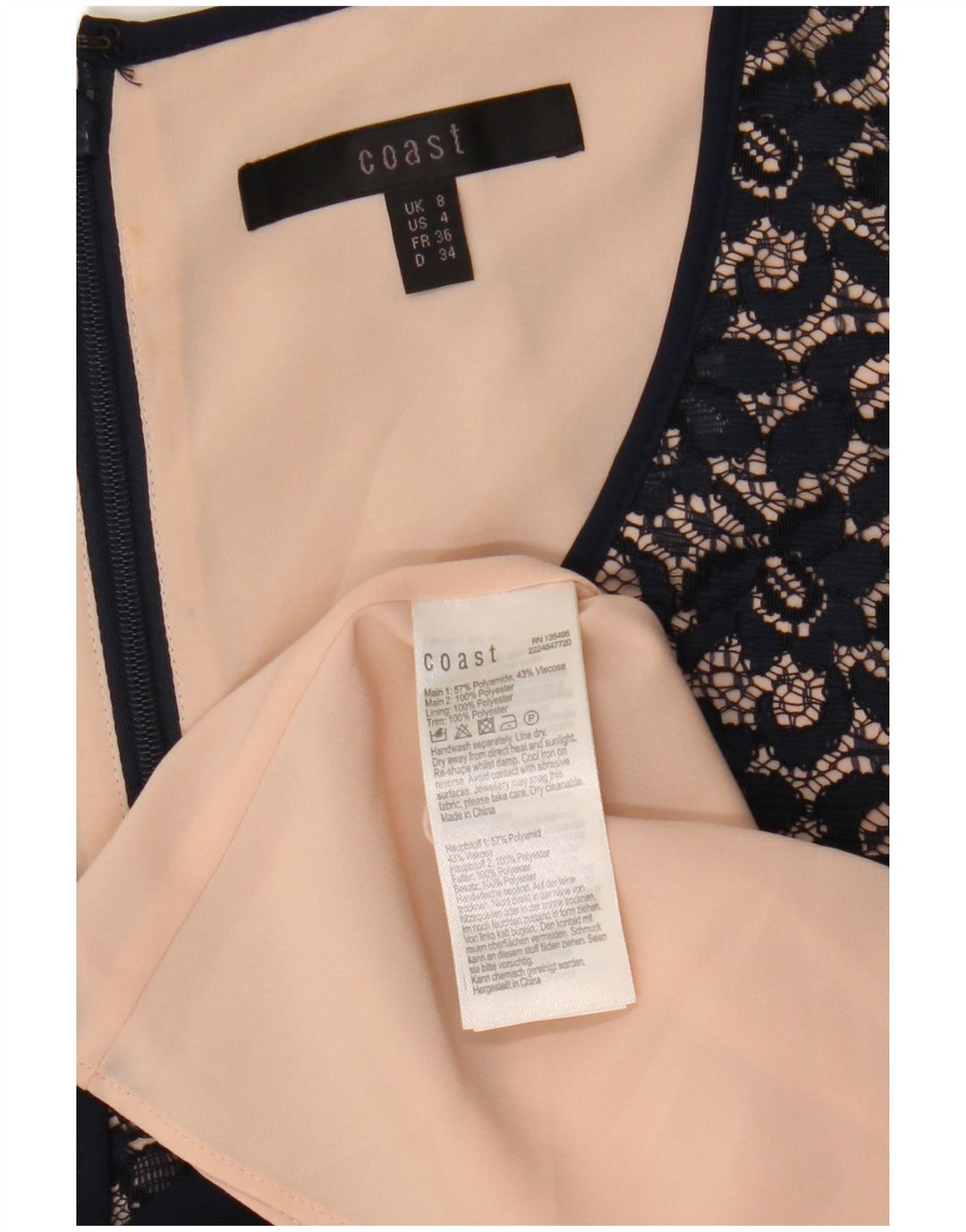 Coast ženska čipkasta haljina A-kroja UK 8 Mala tamnoplava poliamidna