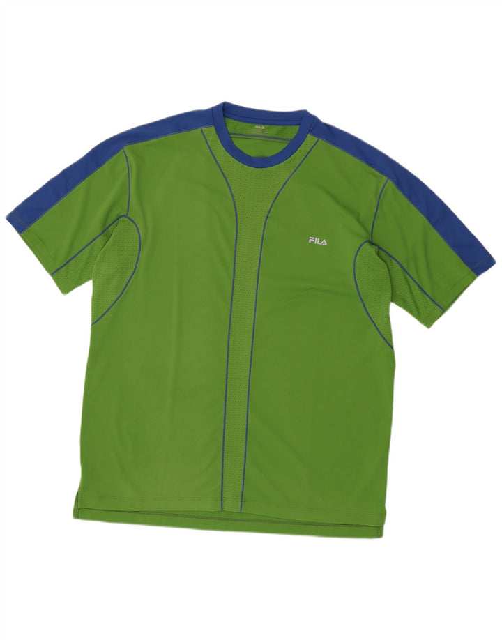 FILA Mens T-Shirt Top XL Green Colourblock Polyester