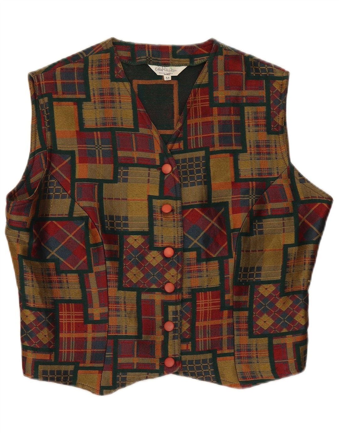 Vintage ženski kratki prsluk UK 14 srednje raznobojni patchwork