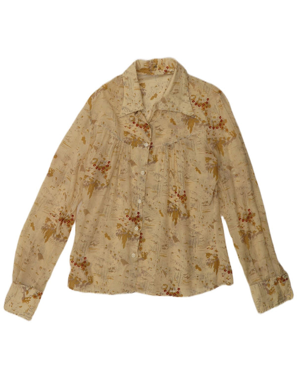 Vintage ženska košulja bluza UK 14 srednje bež cvjetna