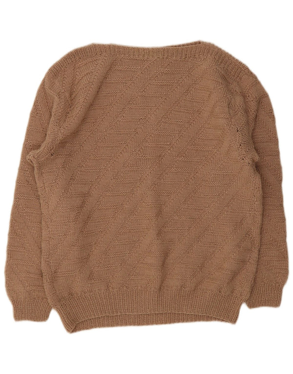 Vintage Womens Boat Neck Jumper Sweater UK 14 Large Brown