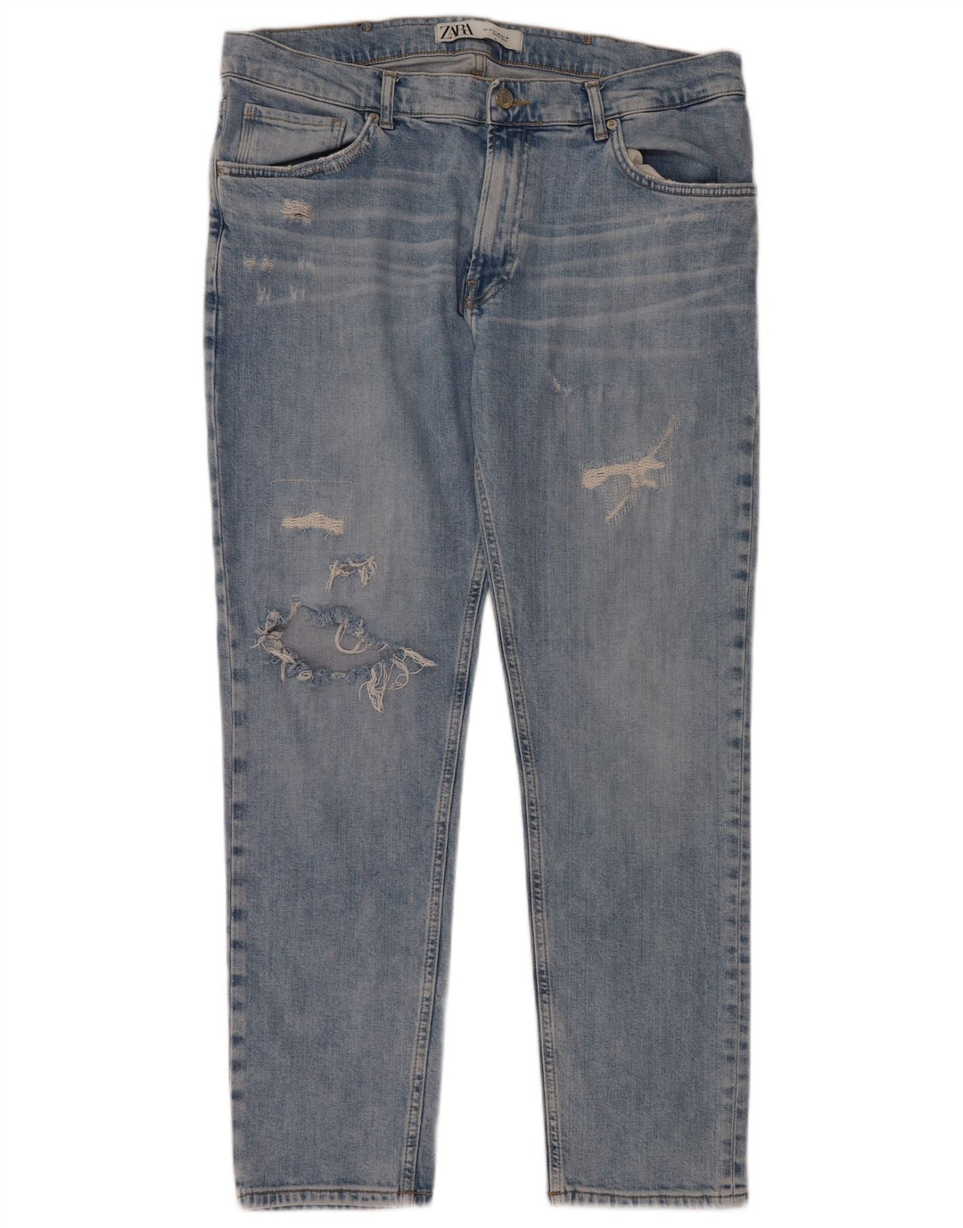 ZARA Mens Distressed Skinny Jeans EU 46 XL W36 L30 Blue Cotton