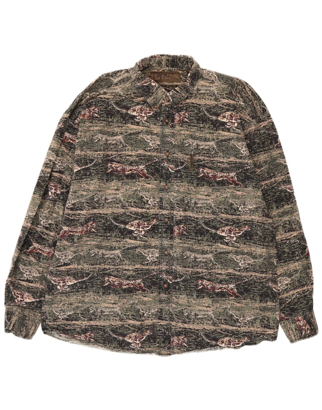 VINTAGE muška flanelska košulja s velikim zelenim životinjskim printom, pamuk