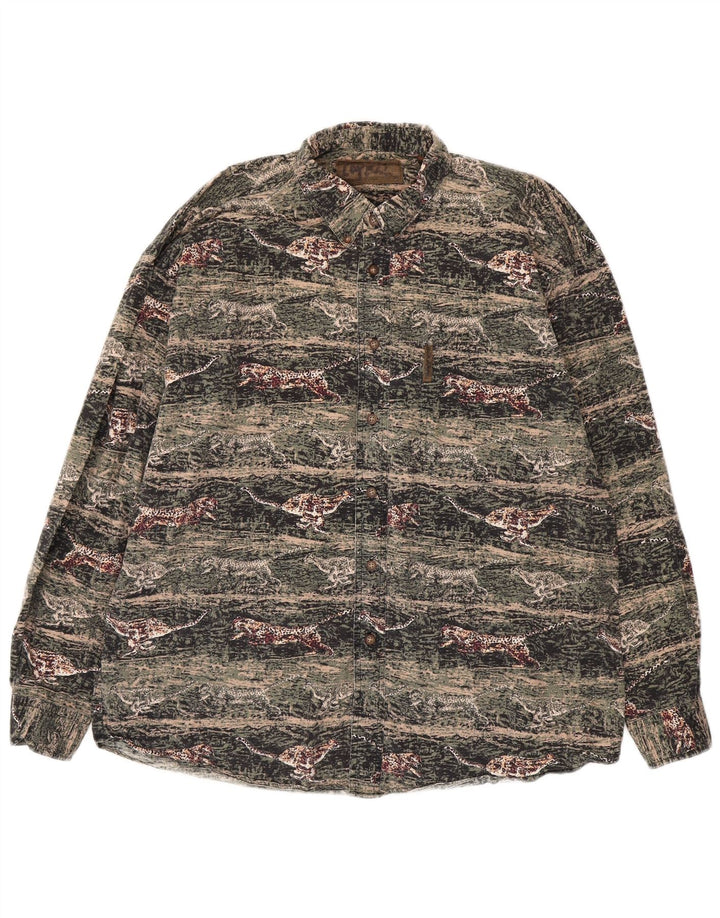 VINTAGE muška flanelska košulja s velikim zelenim životinjskim printom, pamuk