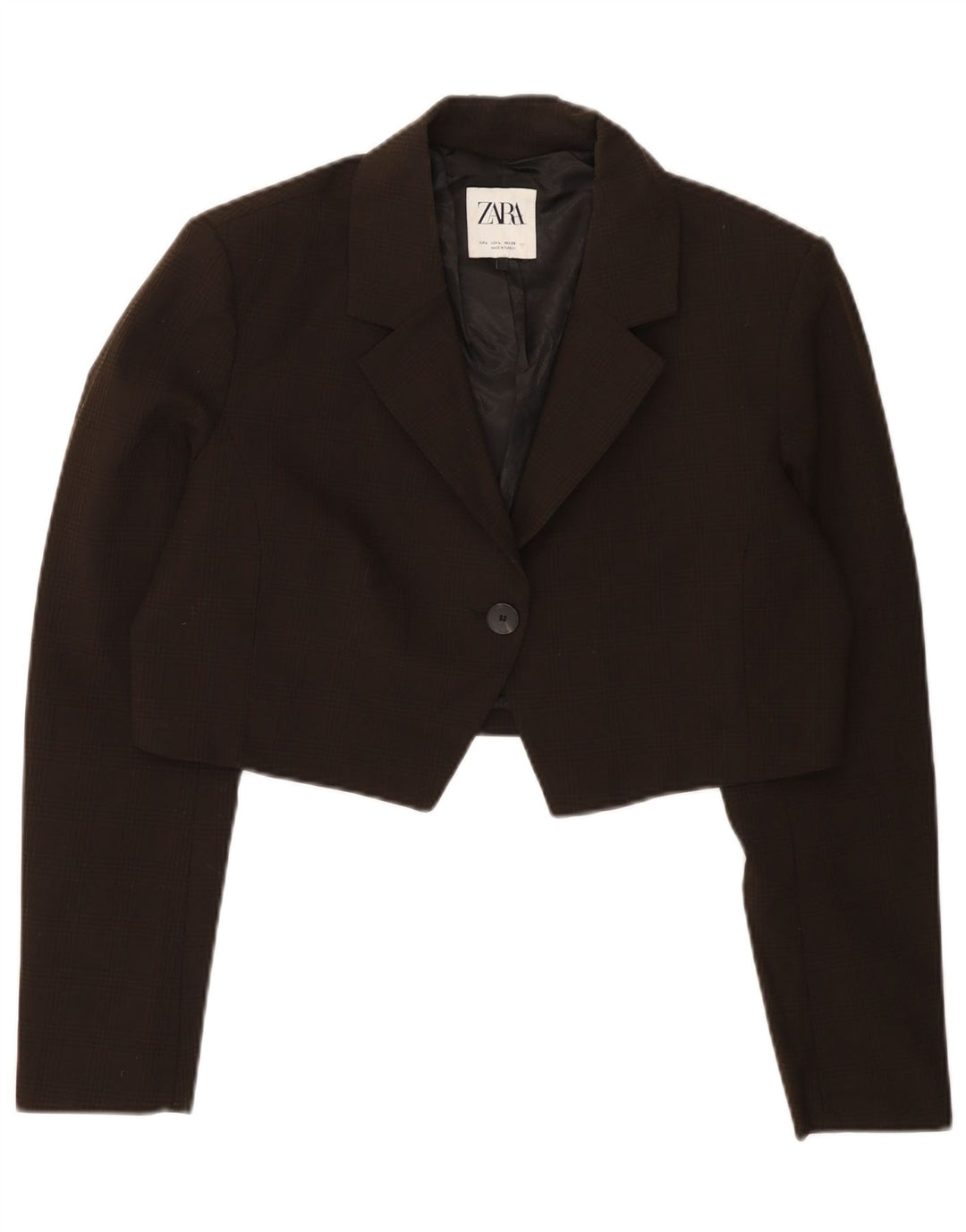 Zara ženski kratki sako sa 1 gumbom UK 16 veliki smeđi karirani poliester