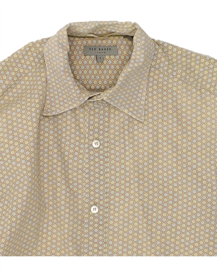 TED BAKER Mens Shirt Size 4 Large Beige Geometric Cotton Vintage Ted Baker and Second-Hand Ted Baker from Messina Hembry 