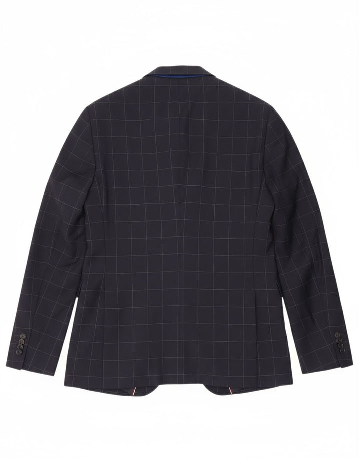 TOMMY HILFIGER Mens Blazer Jacket EU 48 Medium Navy Blue Check Classic