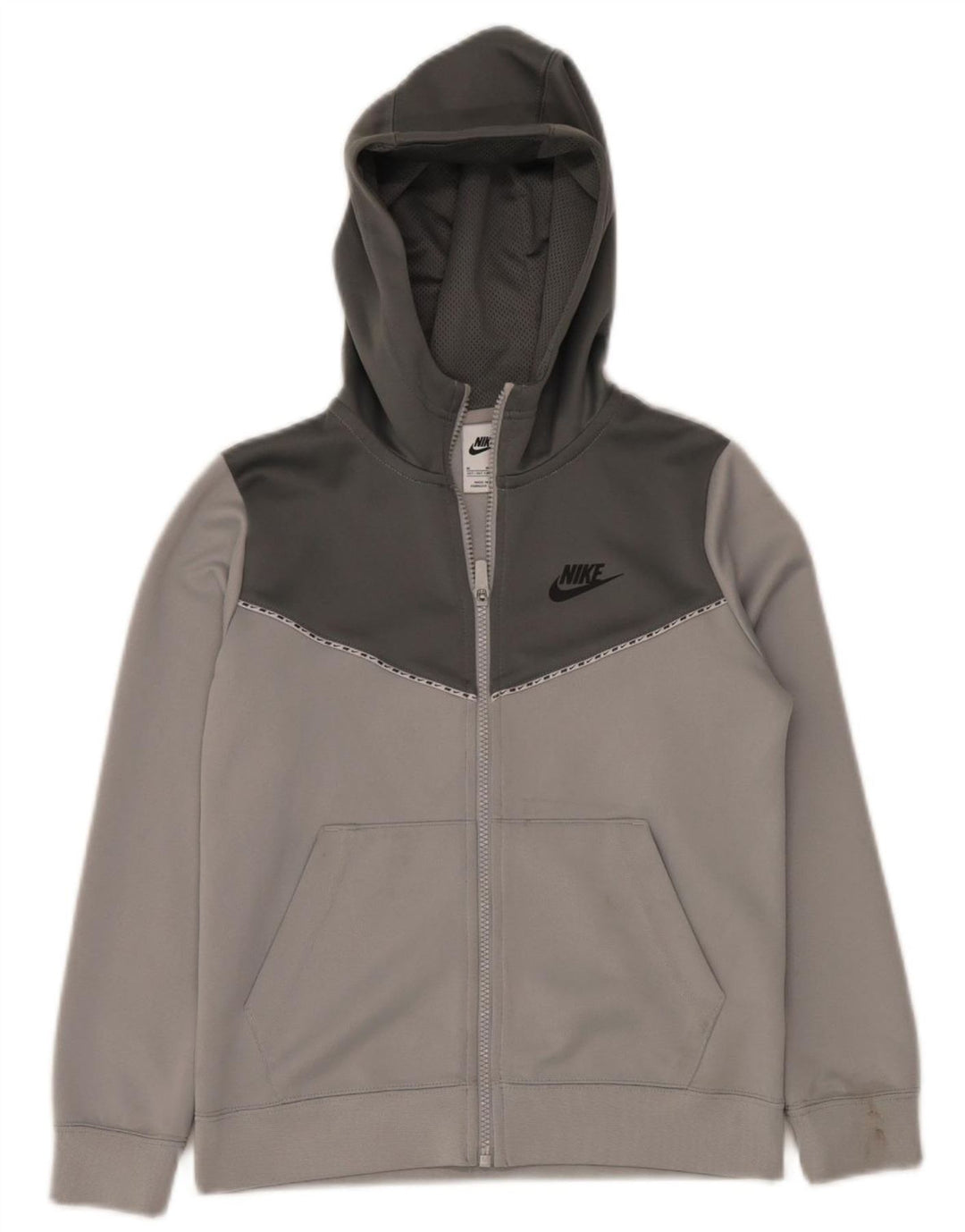 Nike pulover s kapuljačom s patentnim zatvaračem za dječake 10-11 godina, srednje sivi poliester