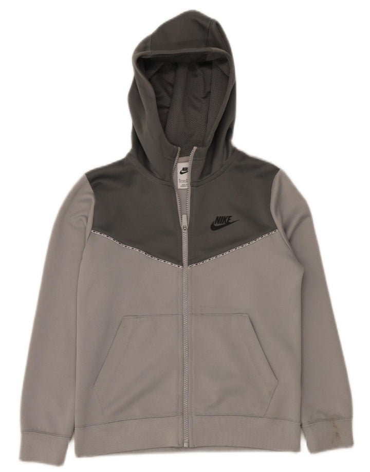 Nike pulover s kapuljačom s patentnim zatvaračem za dječake 10-11 godina, srednje sivi poliester