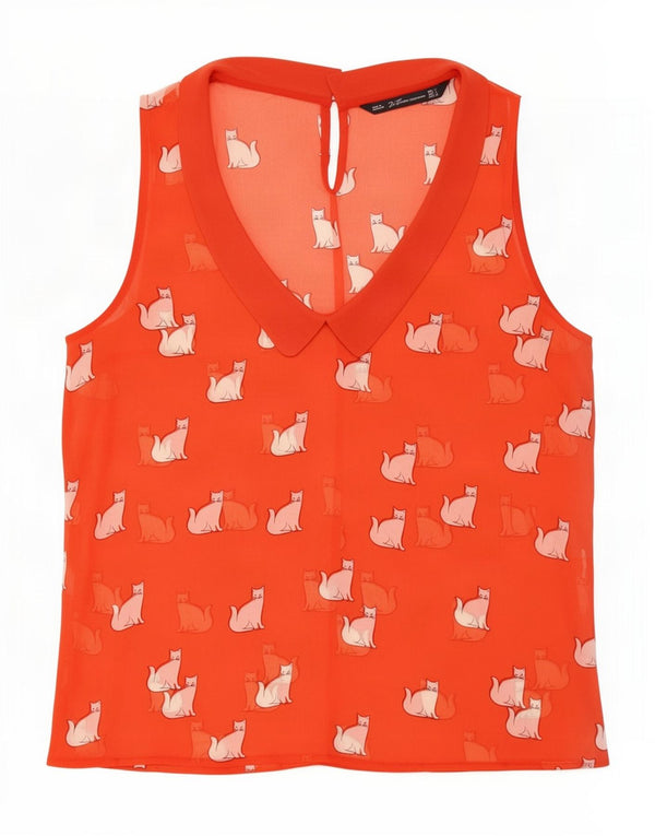 Zara Womens Trafaluc Sleeveless Blouse Top UK 10 Small Red Animal Print