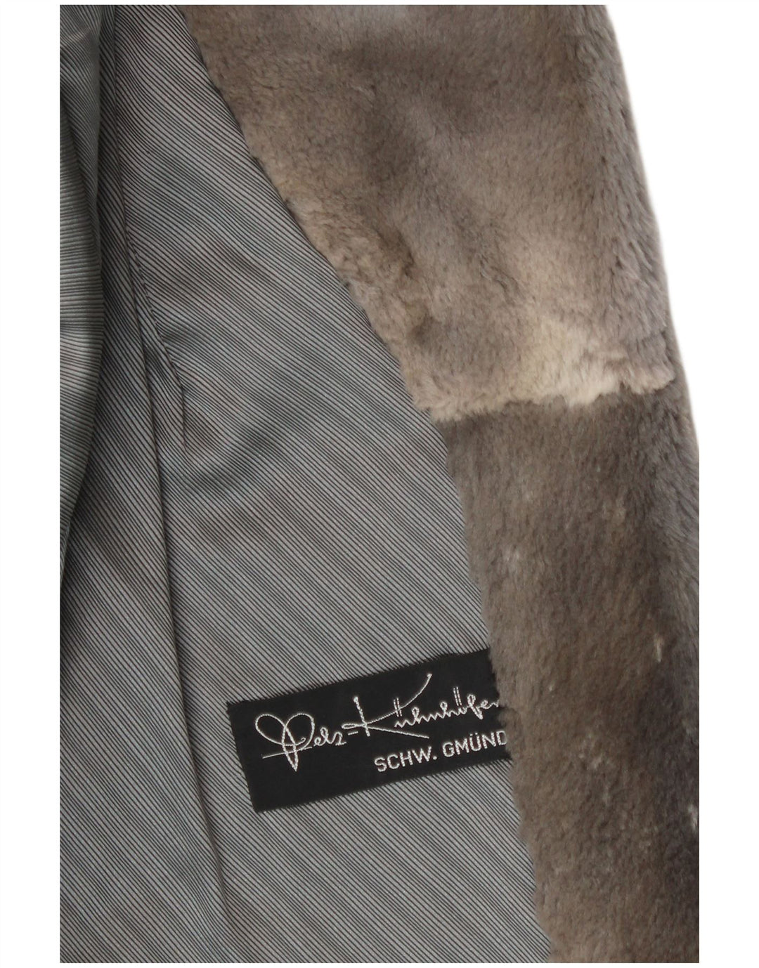 Vintage ženska krznena bunda UK 14 velika siva prugasta koža