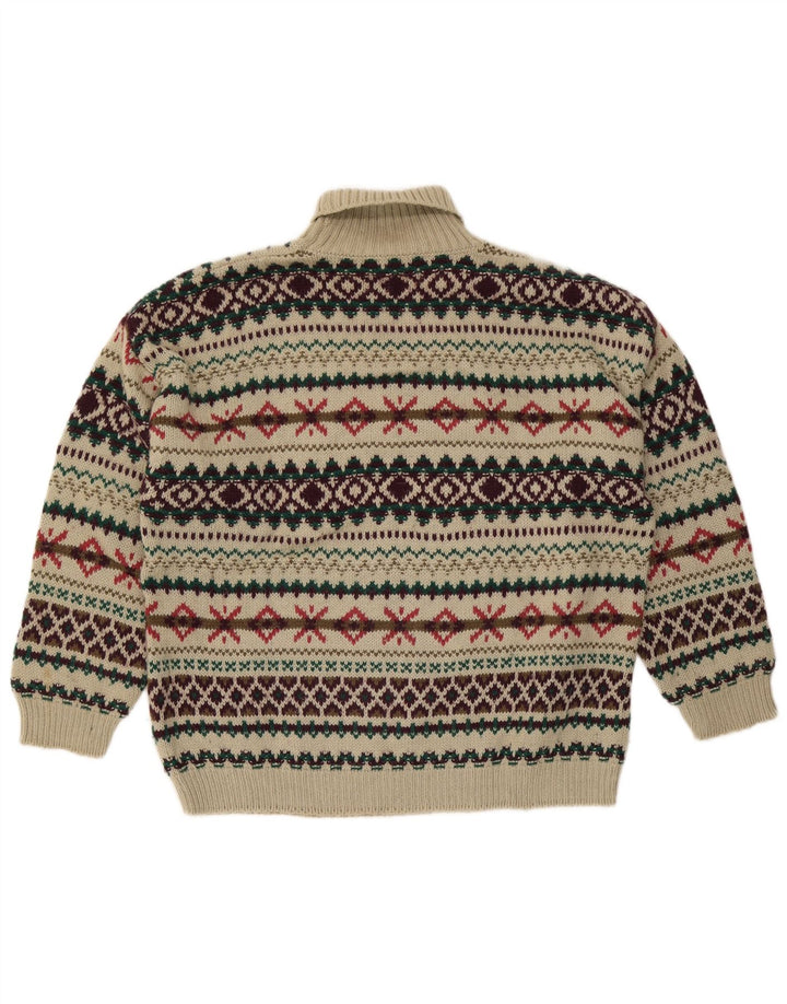 Vintage muški džemper s rol izrezom srednje bež boje Fair Isle vune