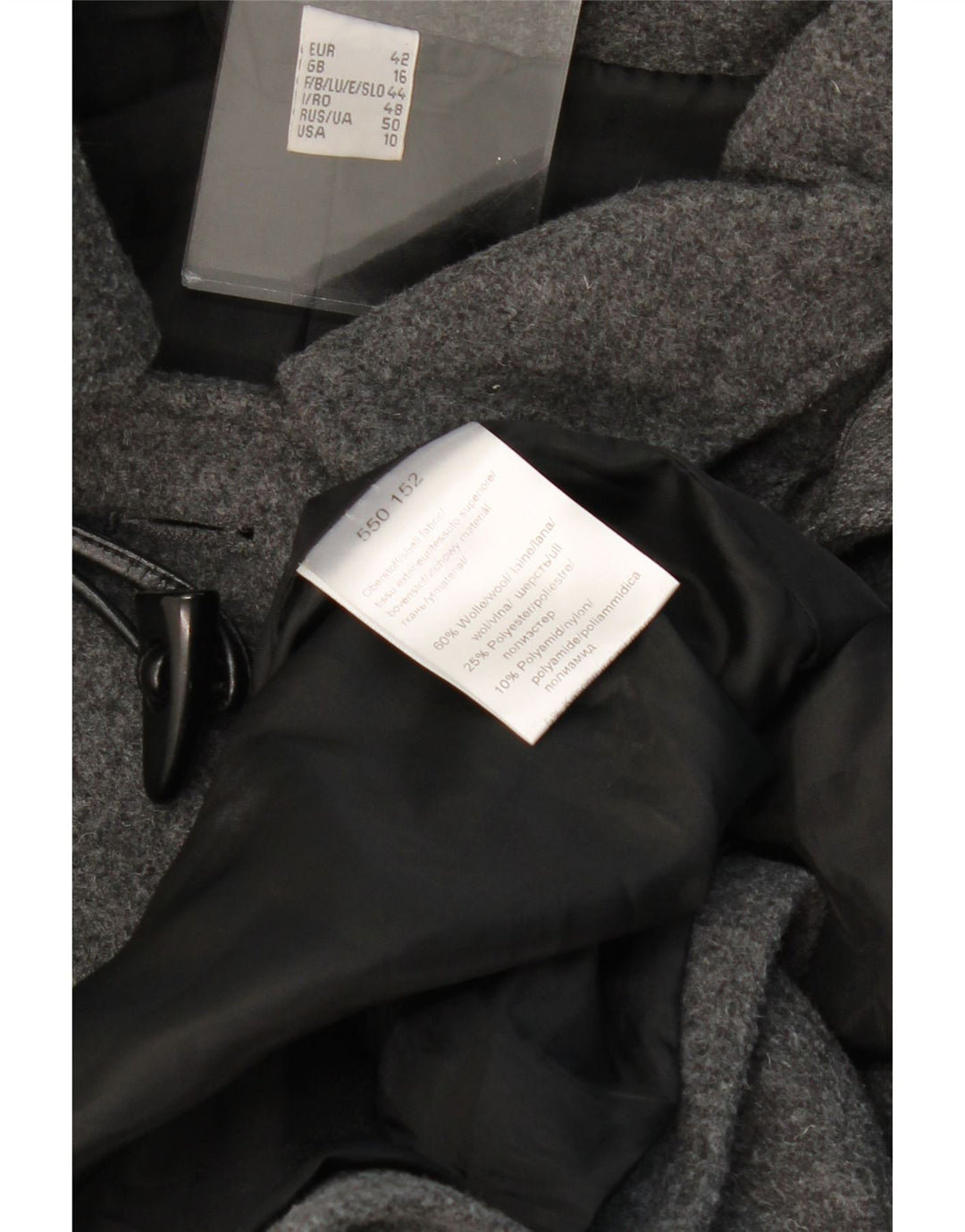 VINTAGE ženski duffle kaput s kapuljačom UK 16 Velika siva vuna